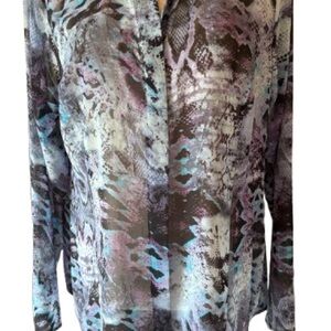 CAbi Blue and Black Abstract Button Up Blouse- Large